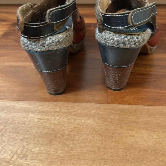 Spring Step L’Artiste Floral Leather SZ 37/6.5-7 Back Strap Heels Shoes - Picture 5 of 10